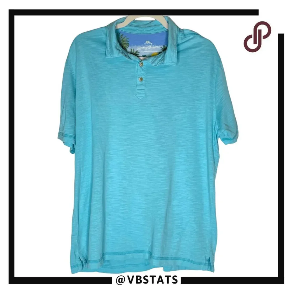 Tommy Bahama Mens Pima Cotton Short Sleeve Deco Tempo Golf Polo Shirt Blue Large